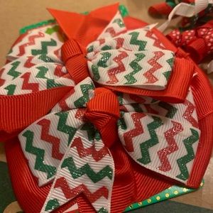 Christmas hairbows&silver bracelet /blue CZ stones